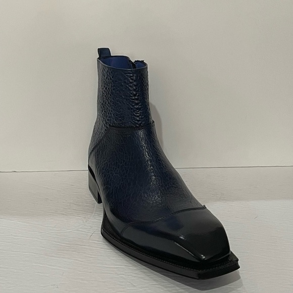 Emilio Franco boot dressy blue captoe Atalian leather side zipper - Picture 1 of 6